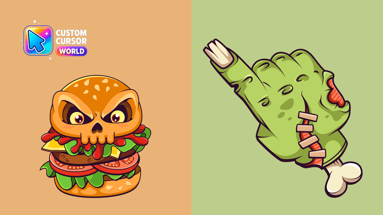Прев'ю курсор-паку: Burger Skull & Zombie Hand Cursor Pack