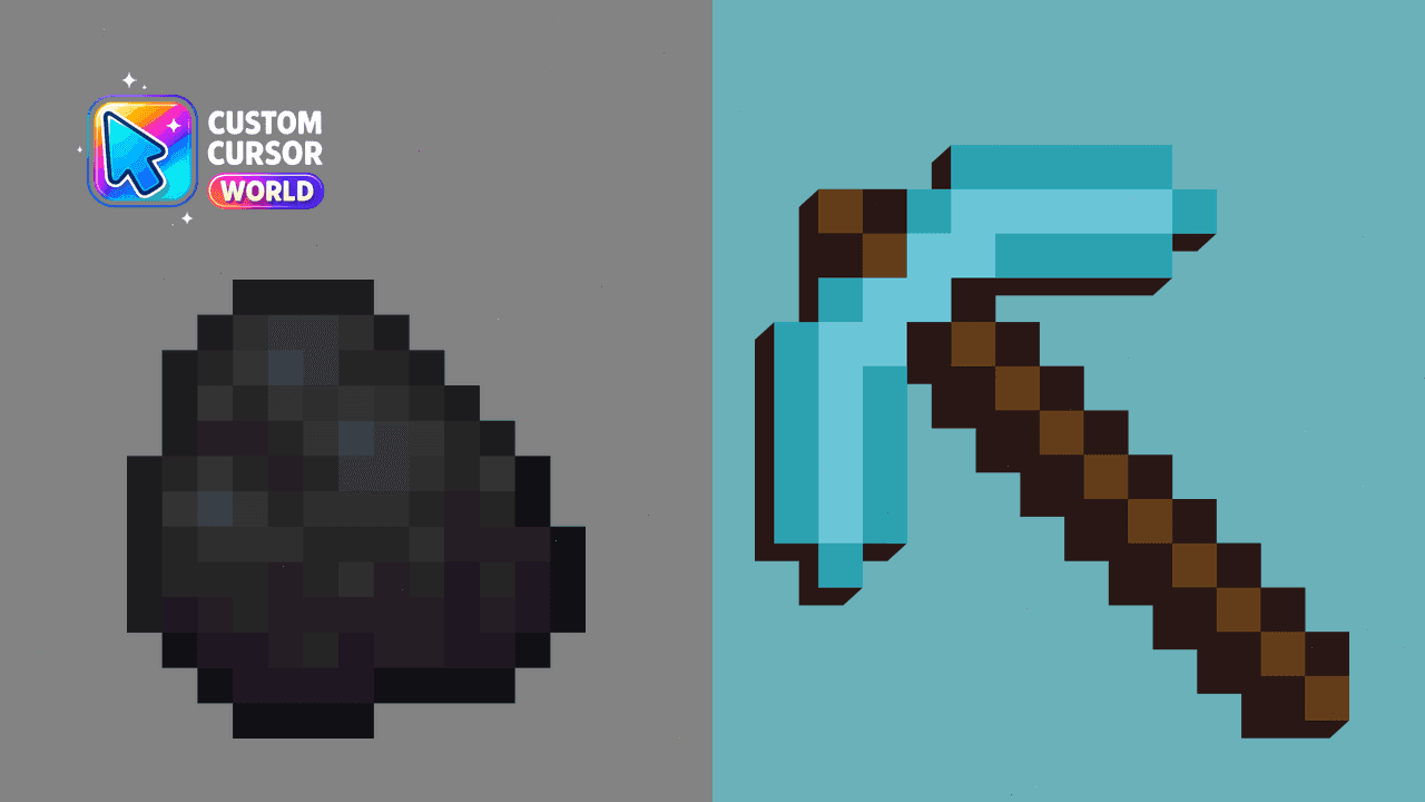 Прев'ю курсор-паку: Minecraft Coal & Pickaxe Cursor Pack
