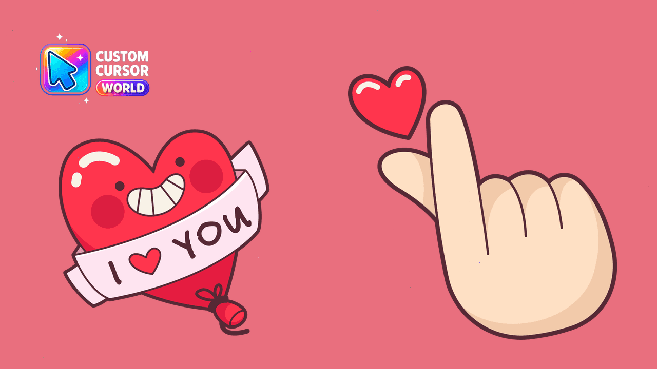 Прев'ю курсор-паку: Custom Cursor Pack for Romantic Browsing - I Love You Design