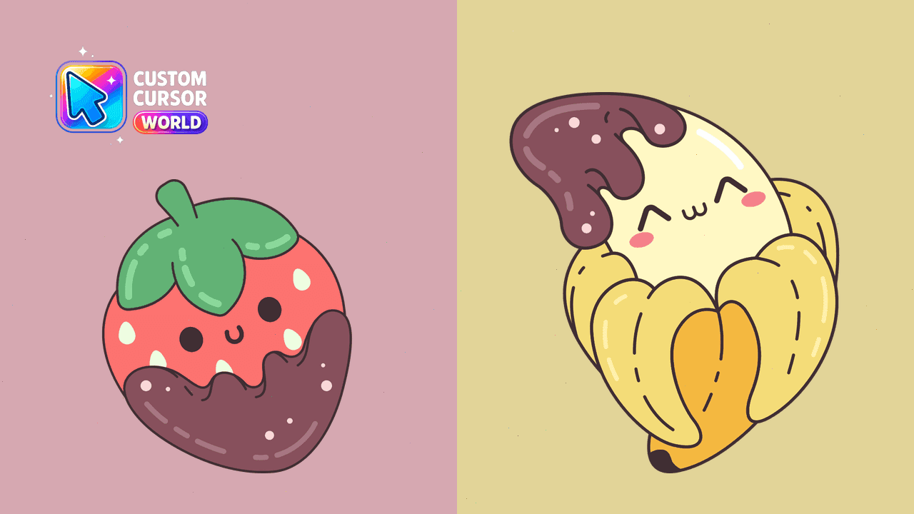 Прев'ю курсор-паку: Custom Cursor Pack - Kawaii Banana & Strawberries in Chocola