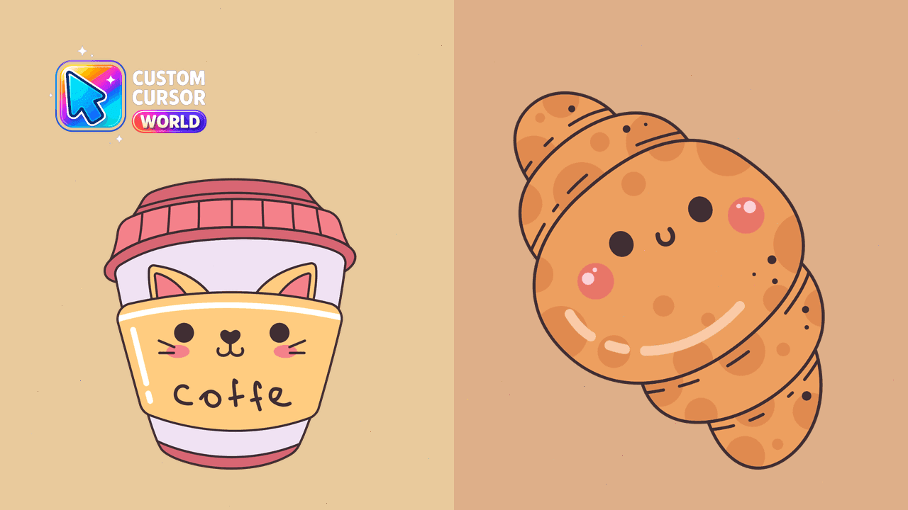 Прев'ю курсор-паку: Kawaii Coffee & Croissant Custom Cursor Pack