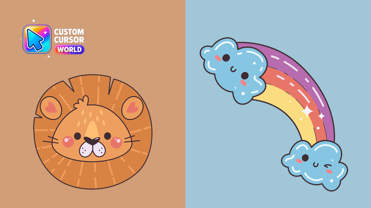 Прев'ю курсор-паку: Kawaii Lion and Rainbow Custom Cursor Pack for Chrome & Edge