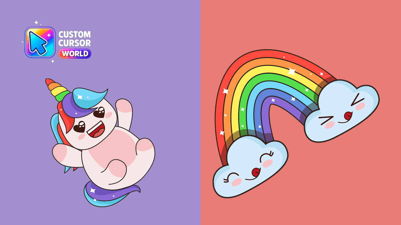 Прев'ю курсор-паку: Kawaii Unicorn & Rainbow Custom Cursor Pack