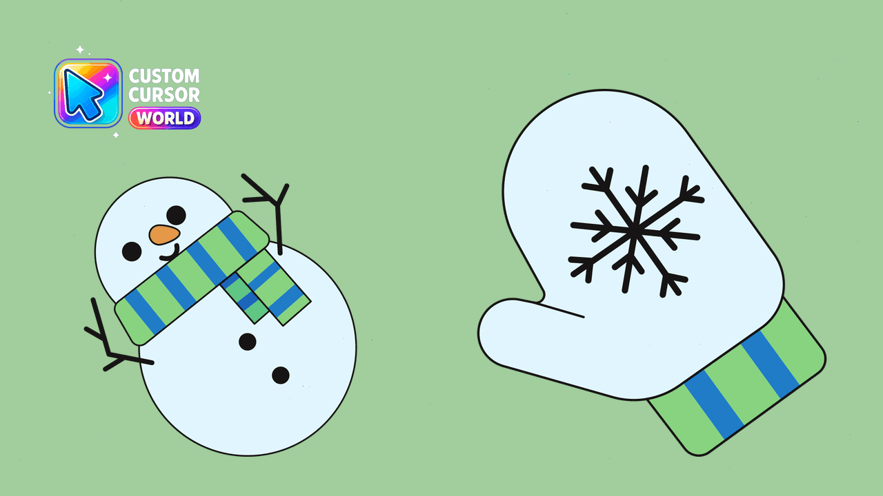 Прев'ю курсор-паку: Winter Whimsy Cursor Pack - Snowman & Snowflake Mitten